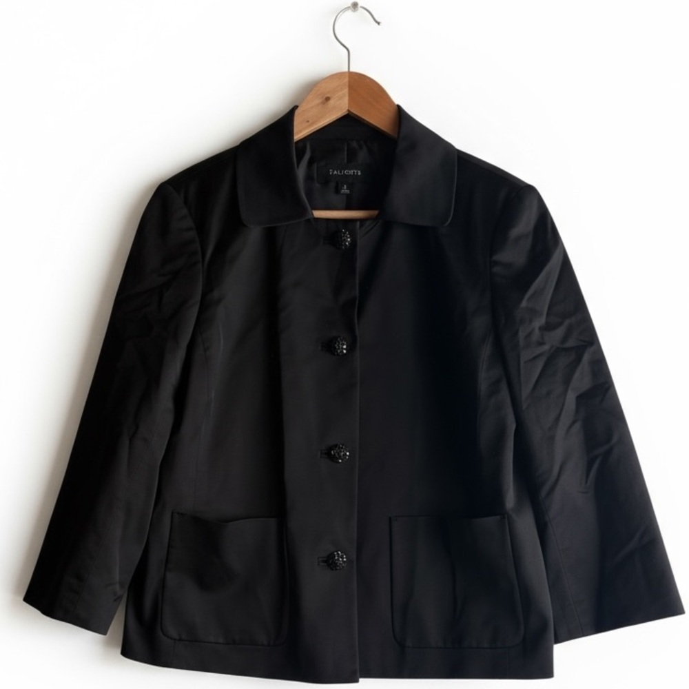 Talbots Dressy Black Blazer Jacket With Rhinestone Embellishment Buttons